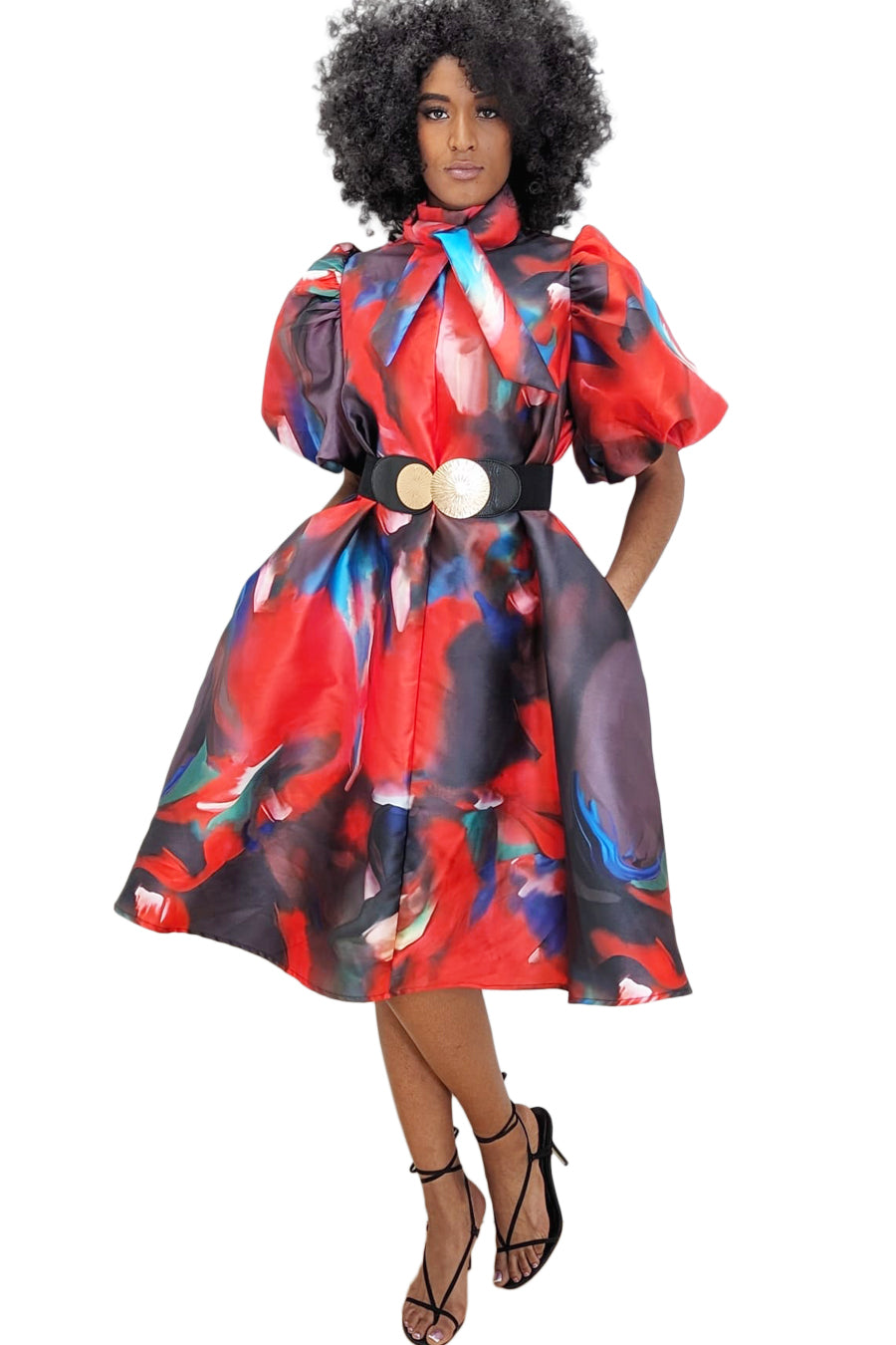 Jane Red Puff Sleeve Short Dress