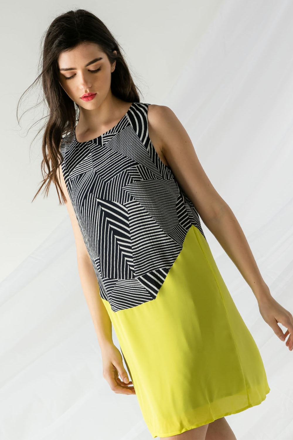 Short Striped Solid Bottom Panel Dress