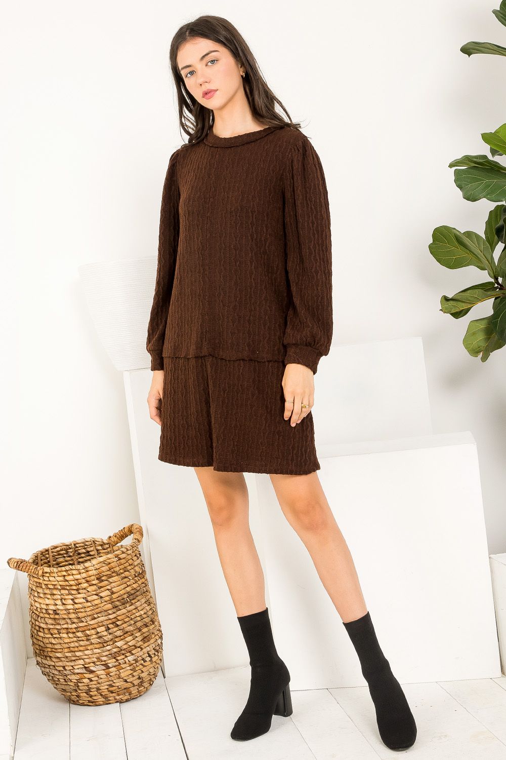 short long sleeve knit dress Get On Down Long Sleeve Knit Mini Dress Off White