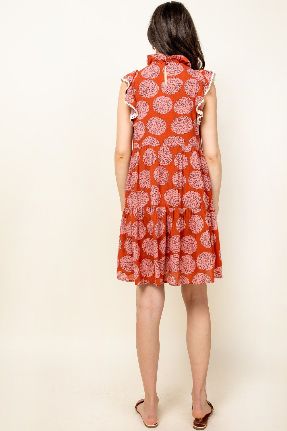 Short Flutter Sleeve Tiered Print Dress