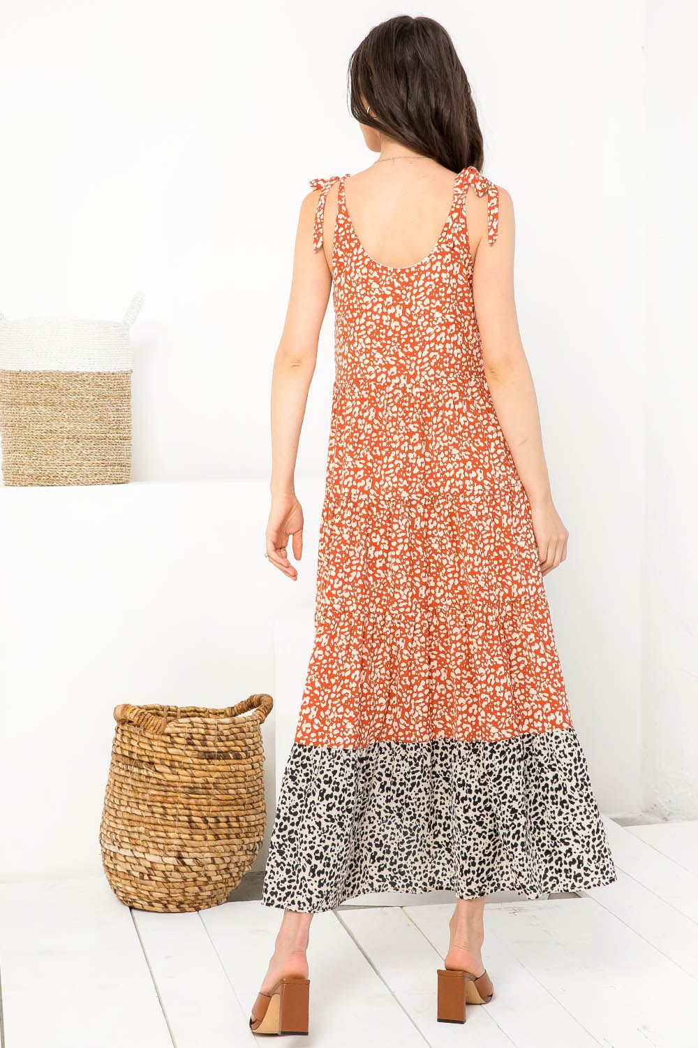 Cheetah Print Tiered Midi Dress