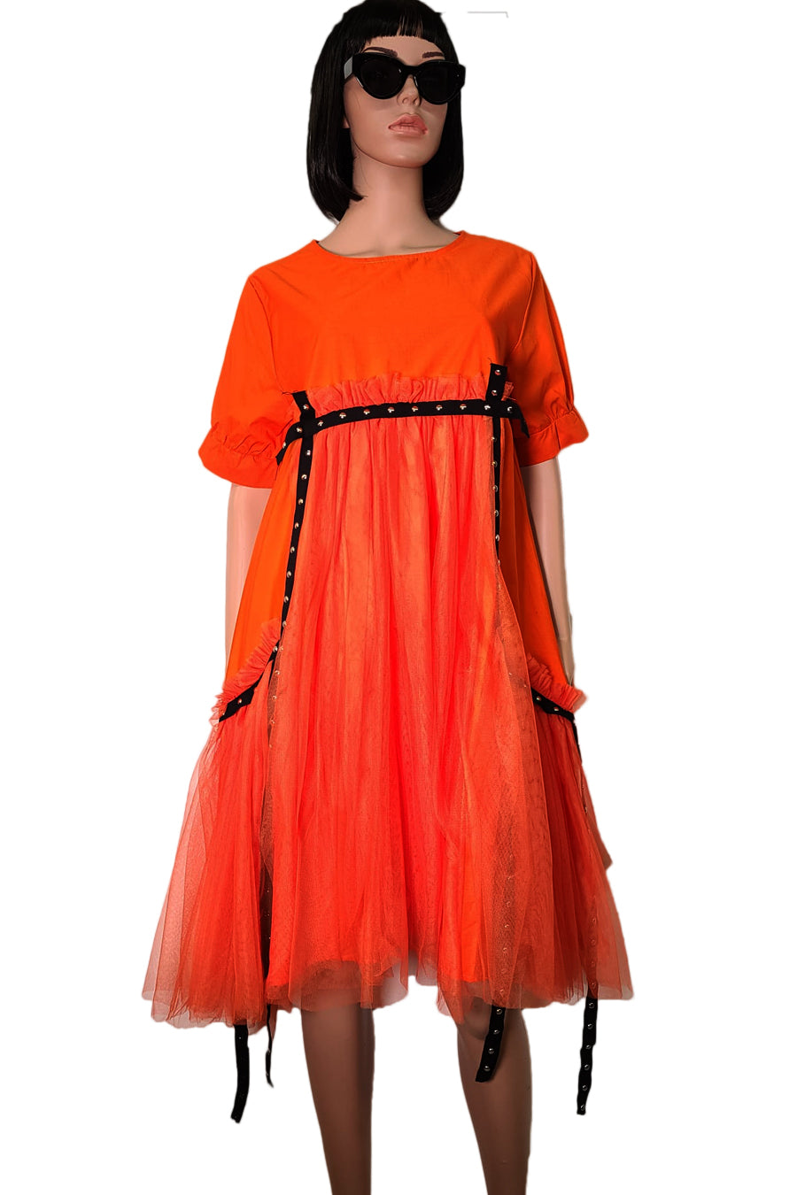 Short Sleeve Tulle Semi Formal Dress