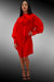 Cocktail Dresses Long Sleeve Button Down Bow Sheer Short Dress Red
