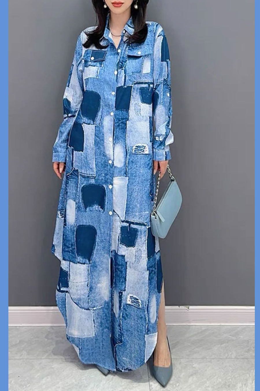 Long Sleeve Parabola Cut Polyblend Dress