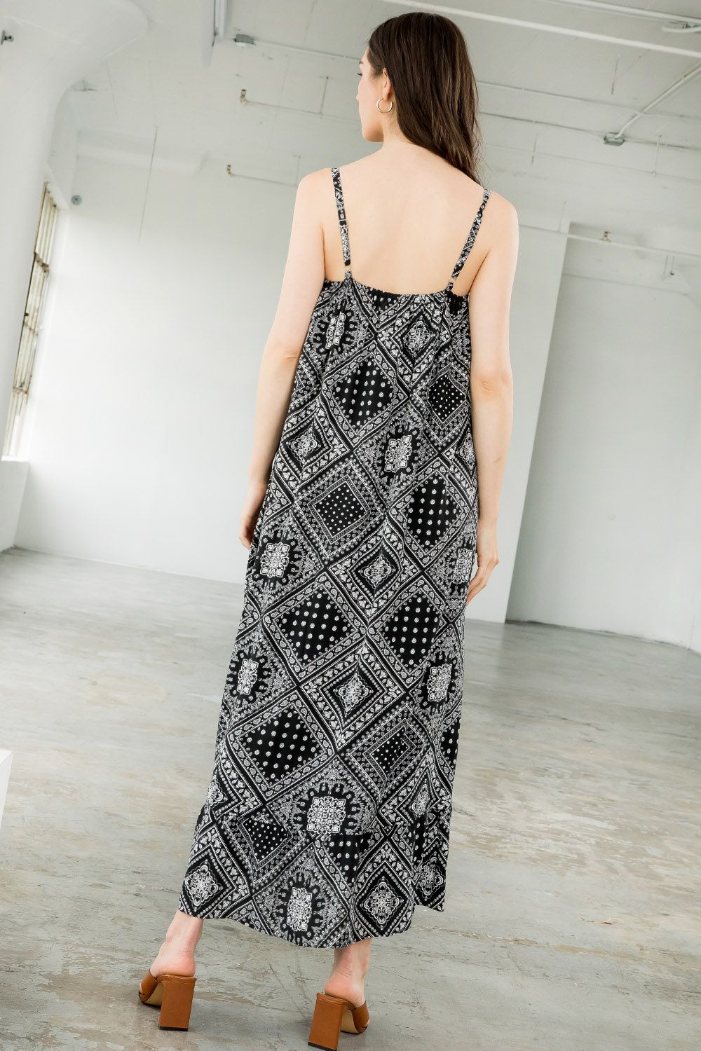 Embroidered Bandana Print Midi Dress