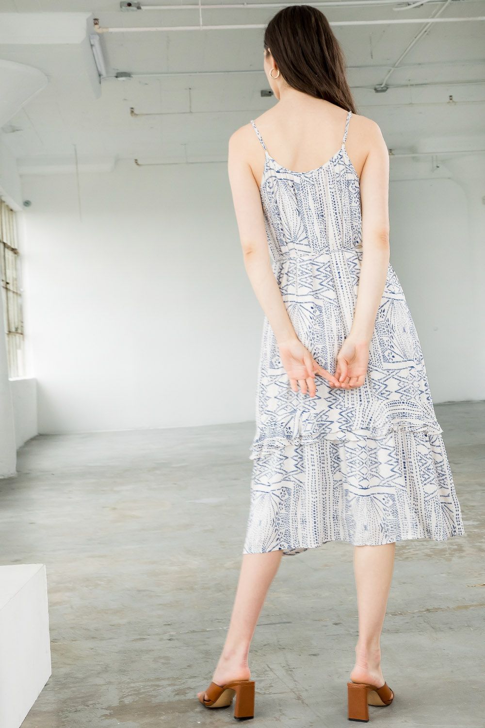 Spaghetti Strap Ruffled Skirt High-Slit Dress Sky Blue
