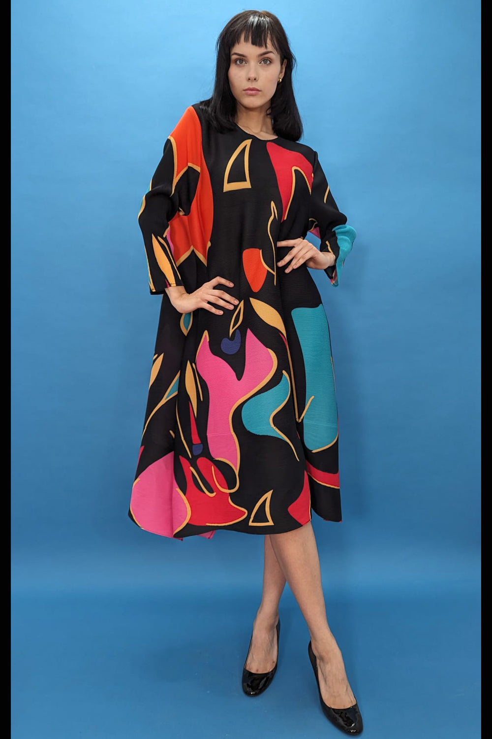 Multi Long Sleeve Multi Colored Print Midi Dress for $139.99 – The ...