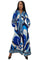 Formal Dresses Long Sleeve V Neck Button Down Wrap Belt Dress Blue