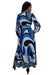 Formal Dresses Long Sleeve V Neck Button Down Wrap Belt Dress Blue