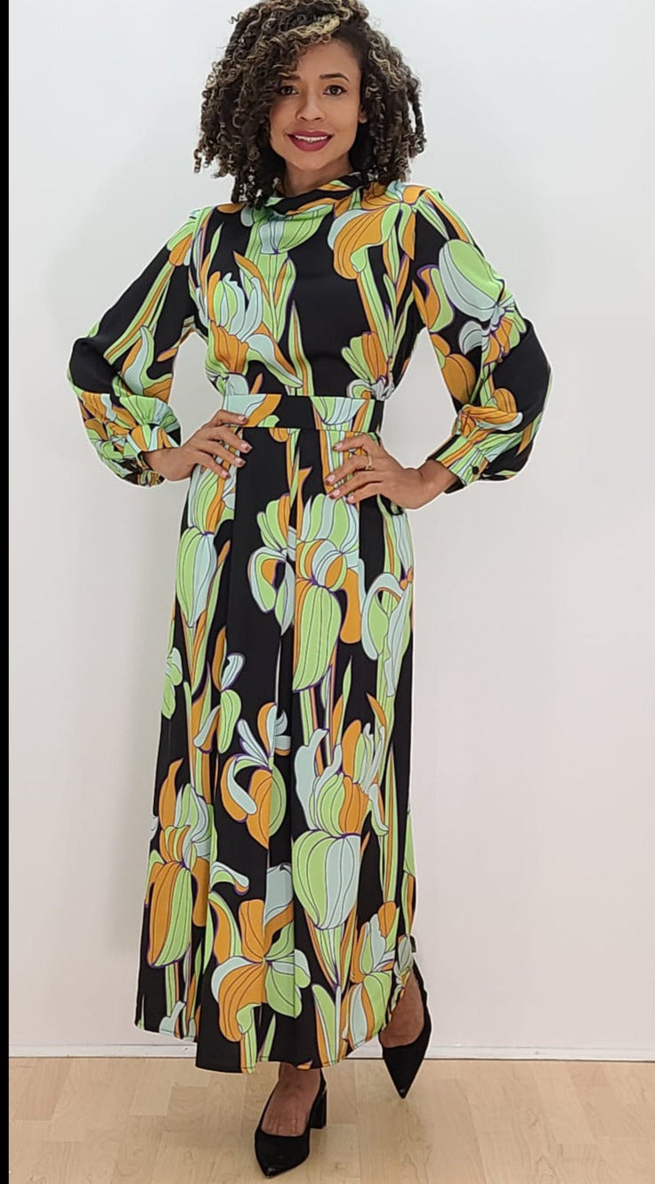 knee length dresses for ladies Final Sale Plus Size Crew Neck Long Sleeve Mesh Dress in Black and Yellow