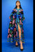 Formal Dresses Long Sleeve V Neck Printed Wrap Belt Button Down Dress  Multi