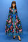 Formal Dresses Long Sleeve V Neck Printed Wrap Belt Button Down Dress  Multi