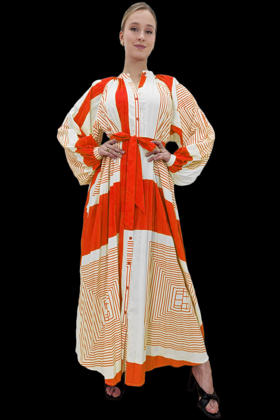 Long Sleeve Button Down Wrap Belt Dress