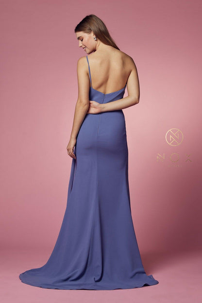 A-Line High Slit Formal Dress Slate Blue