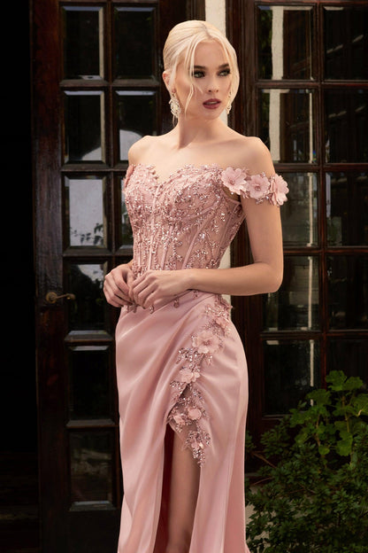 A Line Off Shoulder Sexy Long Prom Dress Blush