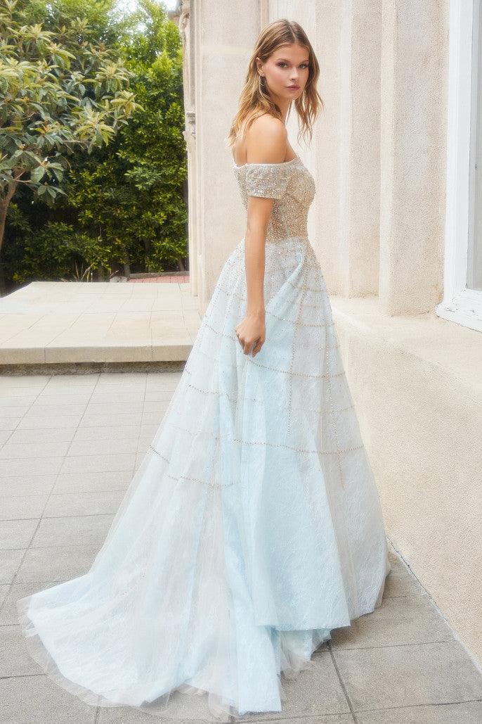 Andrea & Leo A0724 Off Shoulder Ball Gown Champagne-Blue 2