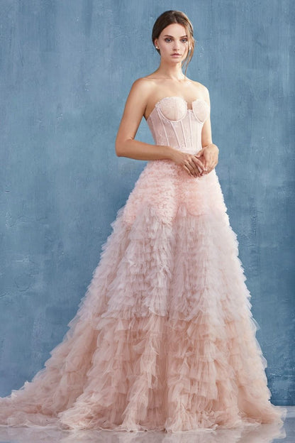 Prom Dresses Prom Long Strapless Ruffled Ombre Ball Gown Blush