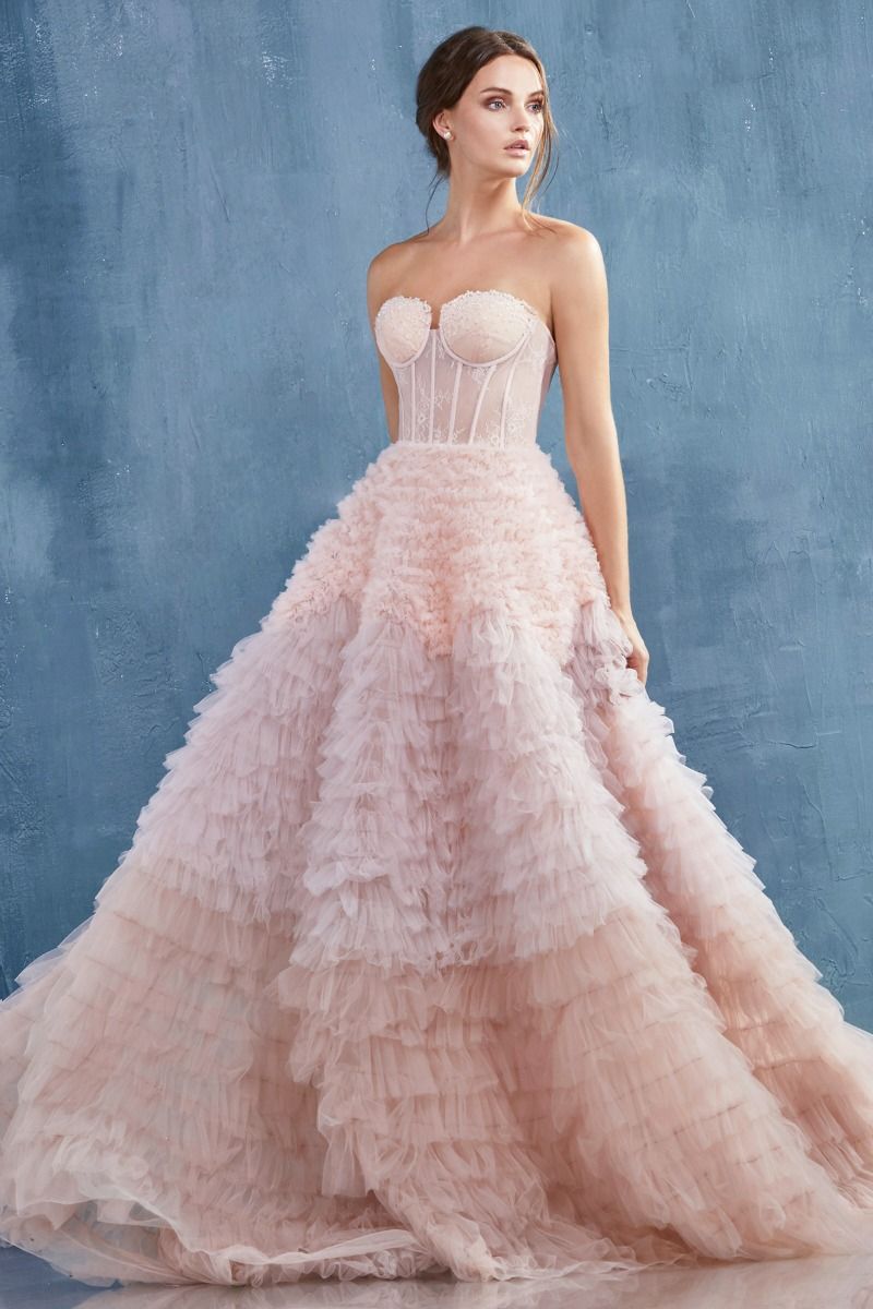 Prom Dresses Prom Long Strapless Ruffled Ombre Ball Gown Blush