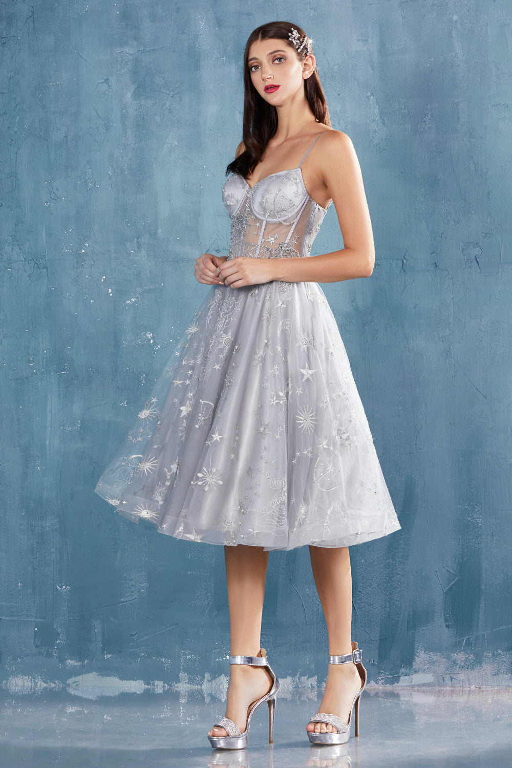 Cocktail Dresses Short Spaghetti Straps A-Line Homecoming Dress Silver
