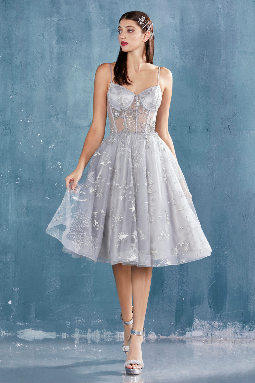 Cocktail Dresses Short Spaghetti Straps A-Line Homecoming Dress Silver