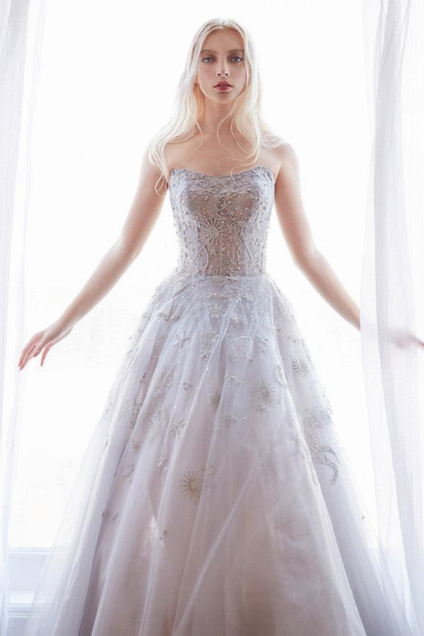 Andrea & Leo A0890 Strapless A-Line Prom Gown Lt Silver 2