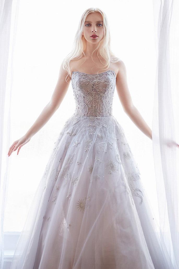Andrea & Leo A0890 Strapless A-Line Prom Gown Lt Silver 2