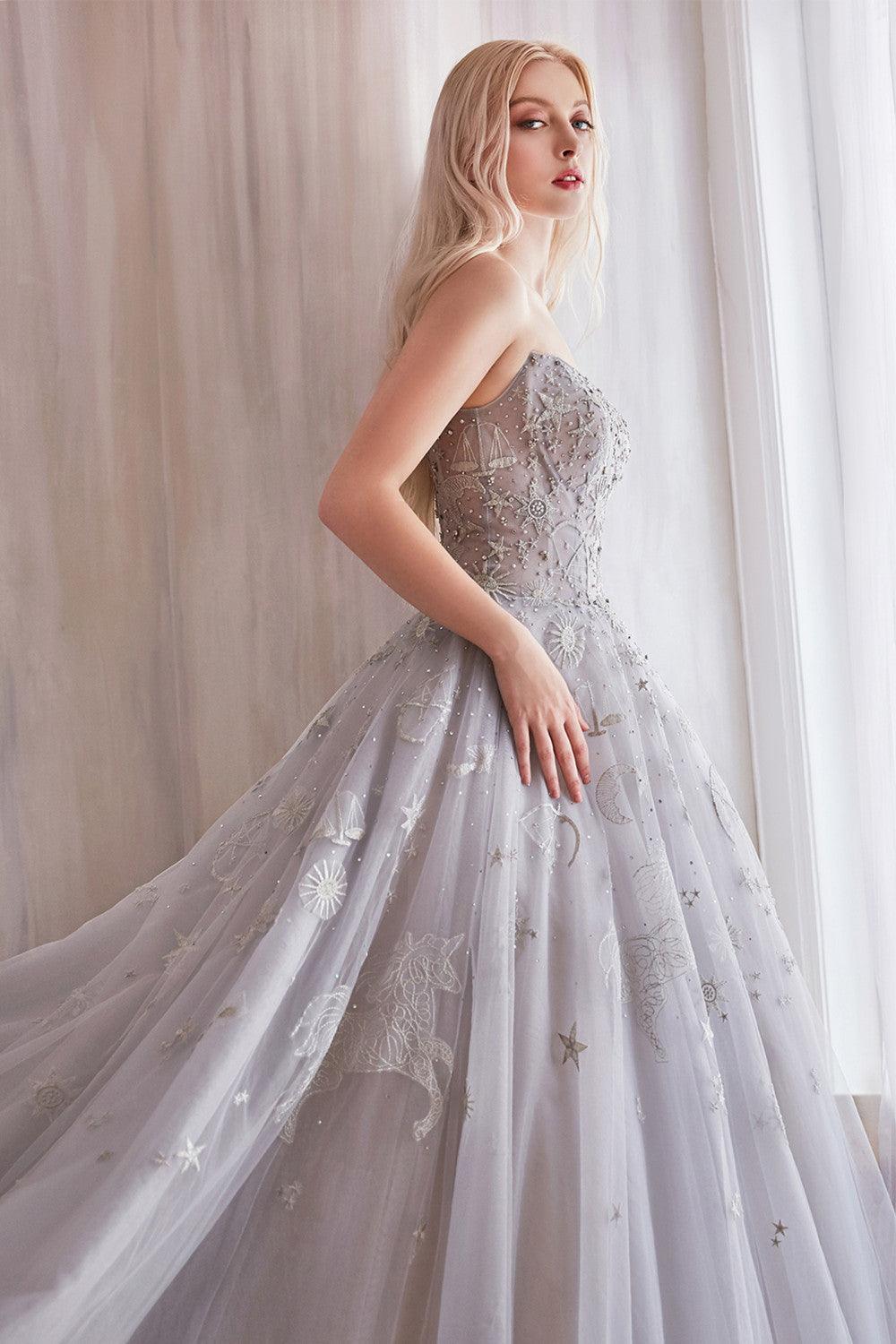 Dusty Blue Andrea & Leo A0890 Strapless A-Line Prom Gown for $440.0 – The Dress Outlet