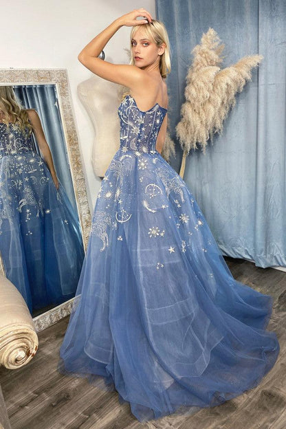 Andrea & Leo A0890 Strapless A-Line Prom Gown Dusty Blue 2
