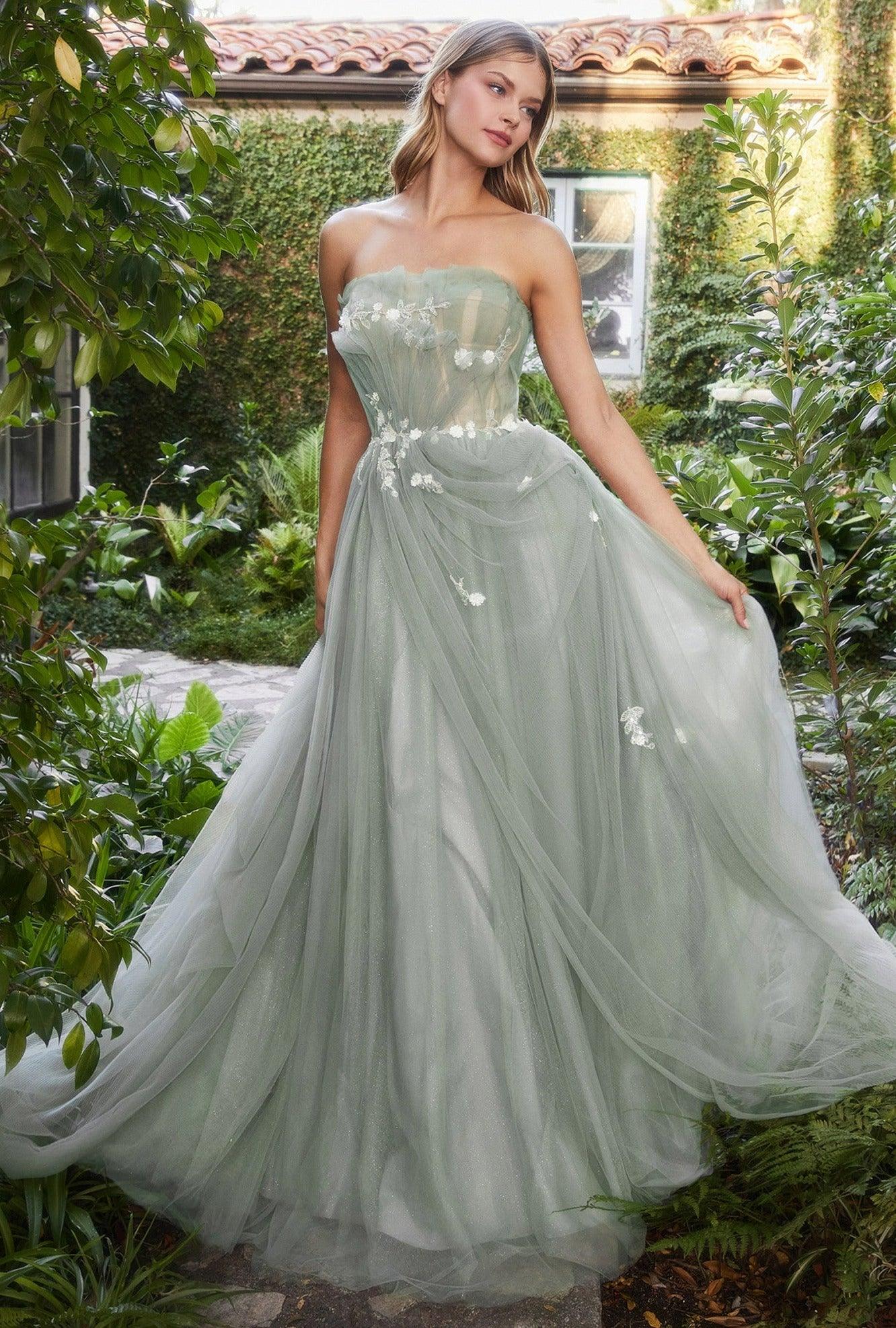 Andrea & Leo A1015 Strapless Drape Ball Gown Sage