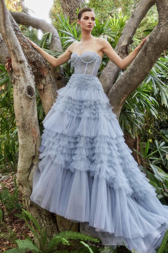 Andrea & Leo A1017 Strapless Ruffle Ball Gown Paris Blue