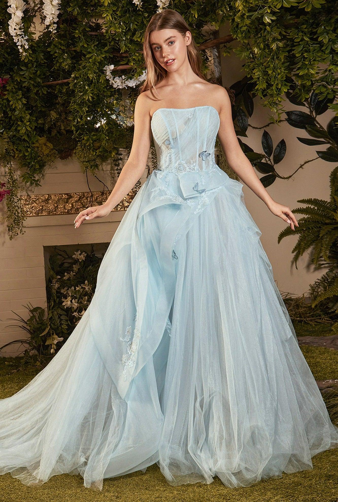 Andrea & Leo A1021 Strapless Tulle Ball Gown Blue 1