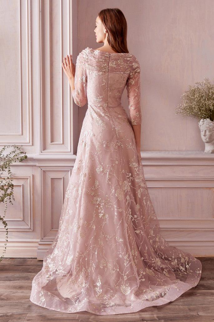 Andrea & Leo A1030 Three Quarter Sleeve Mother of the Bride Gown Rose-Gold
