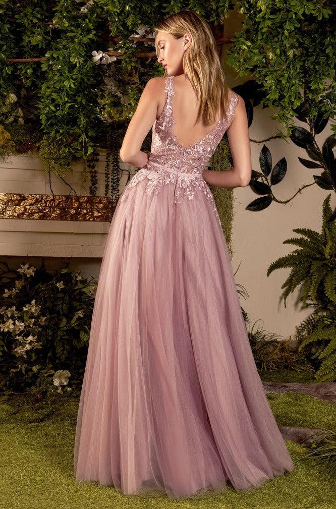 Andrea & Leo A1045 Sleeveless Lace Tulle Prom Gown  Rosewood