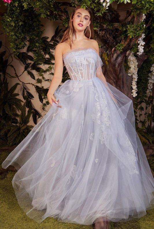 Andrea & Leo A1050 Strapless A Line Tulle Ball Gown Blue 1