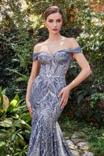 Rose Gold Andrea & Leo A1107 Off Shoulder Mermaid Sequin Formal Gown for $285.0 – The Dress Outlet