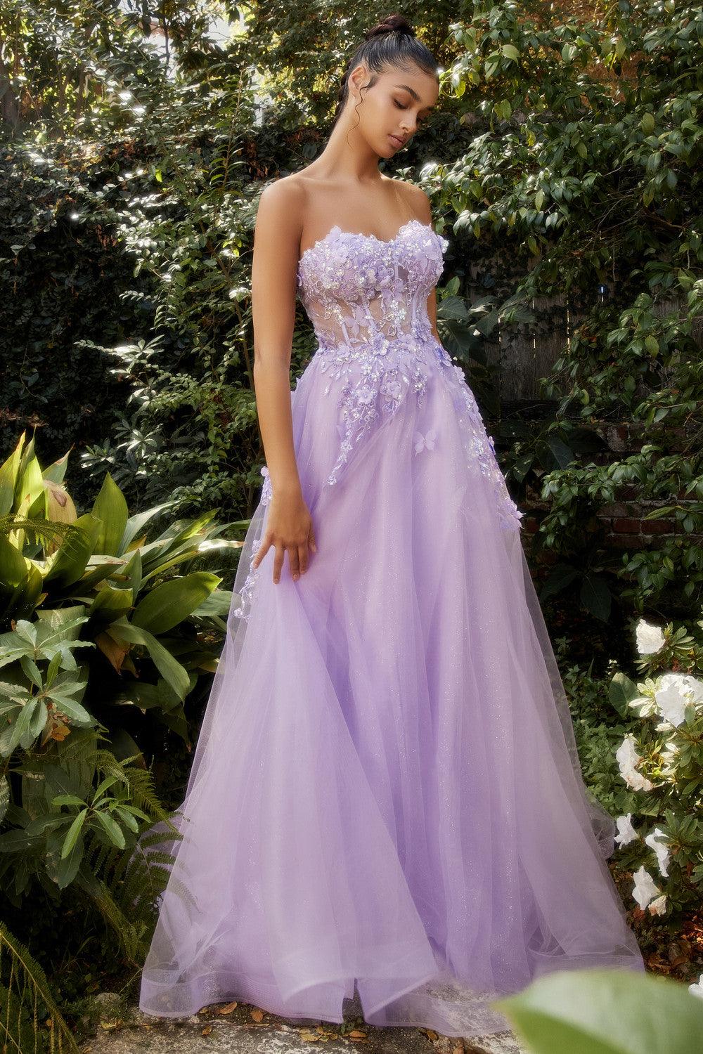 Andrea & Leo A1108 Strapless Floral Prom Gown