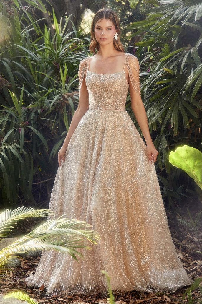Andrea & Leo A1112 Beaded Sleeve A Line Gown