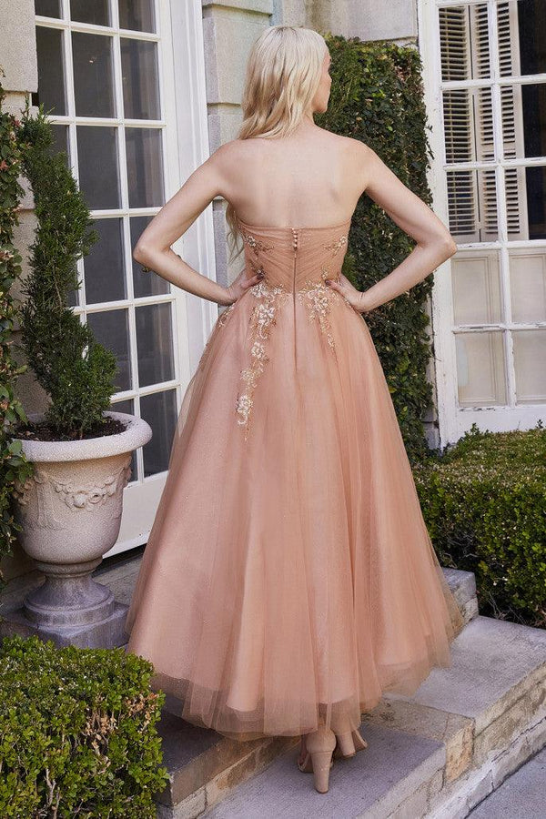 Andrea & Leo A1114 Strapless Tea Length Tulle Dress Rose-Gold
