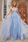 Andrea & Leo A1142 Spaghetti Strap Floral Applique Prom Dress Blue