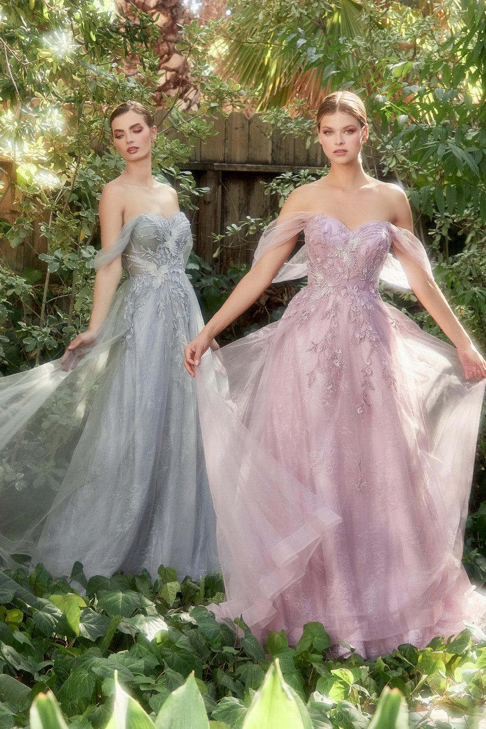 Andrea & Leo A1149 Off the Shoulder Tulle Prom Dress Haze Blue_ Dusty Lavender
