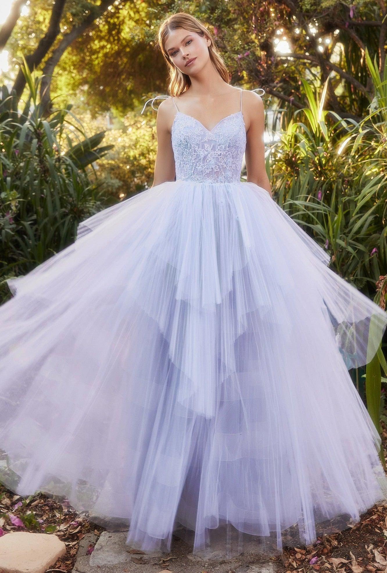 Andrea & Le  A1152 Spaghetti Strap Ruffle Gown_Blue 1
