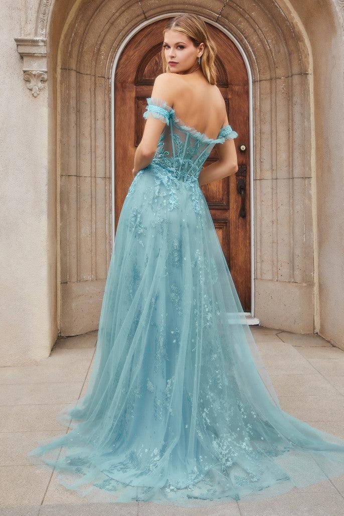 Andrea & Leo A1154 Off Shoulder A Line Prom Gown Cerulean-Blue 2