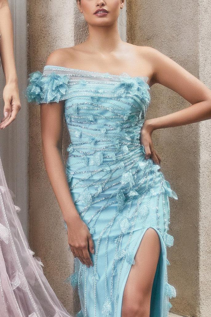 Andrea & Leo A1155 One Shoulder Asymmetrical Gown Cerulean-Blue
