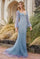 Andrea & Leo A1173 Long Sleeve Diamond Ombre Formal Dress Smoky-Blue