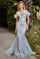 Andrea & Leo A1179 Off Shoulder Glitter Mermaid Gown Sea-Mist
