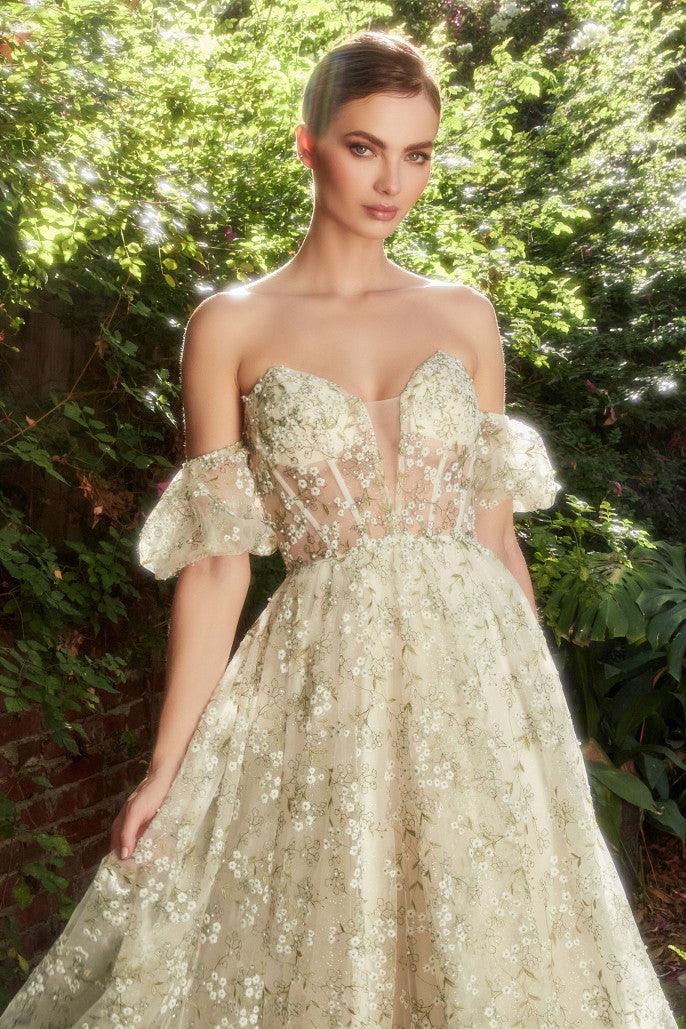 Andrea & Leo A1197 Off Shoulder Tea Length Dress