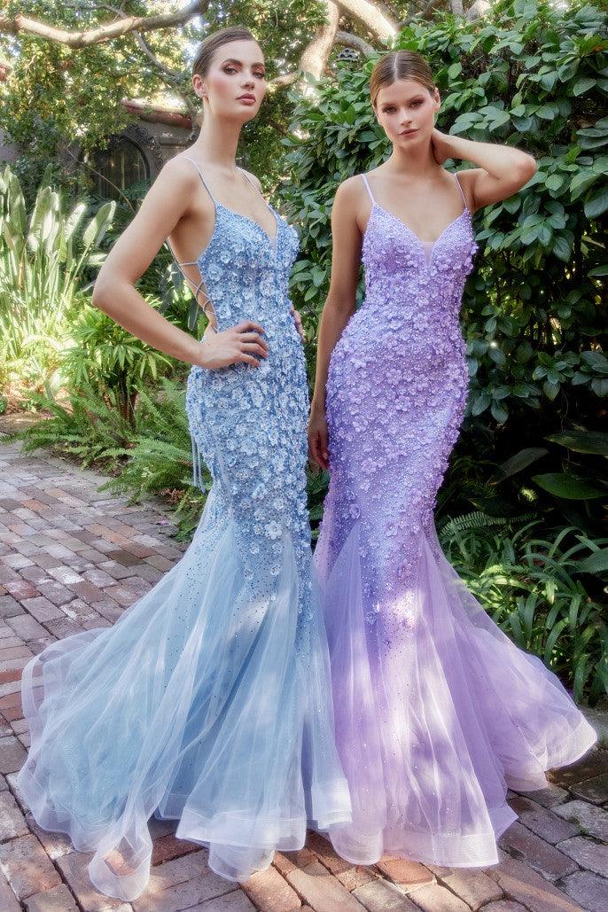 Andrea & Leo A1201 Mermaid Floral Prom Dress Blue Lavender