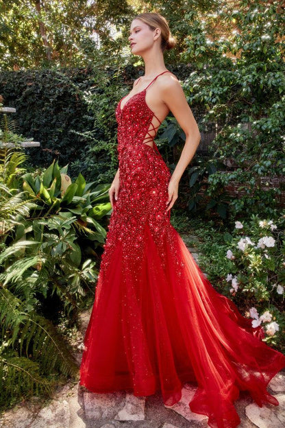 Andrea & Leo A1201 Mermaid Floral Prom Dress Red