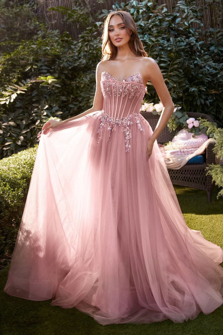 Rose Andrea & Leo A1267 Applique Formal Long Prom Floral Dress for $325.0 – The Dress Outlet
