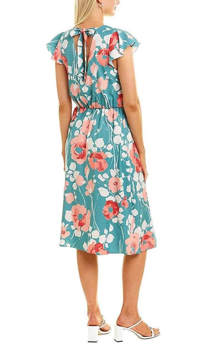 Adrianna Papell AP1D104148 Short Sleeve Tie Back Floral Print Jersey Dress